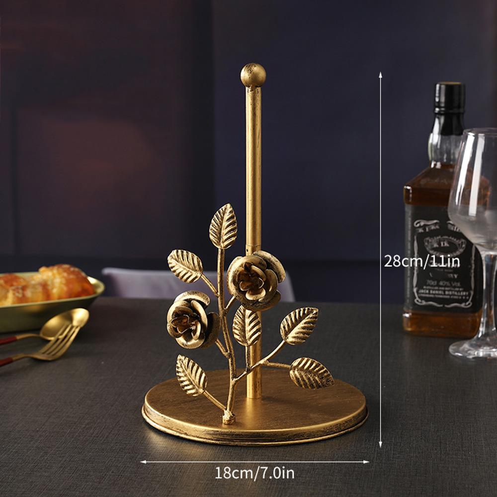 Luxury Kitchen Vertical Tissue Holder Multi Functional Metal Paper Roll Holder Ginkgo/Rose Shaped Art Retro Tissue Storage Rack