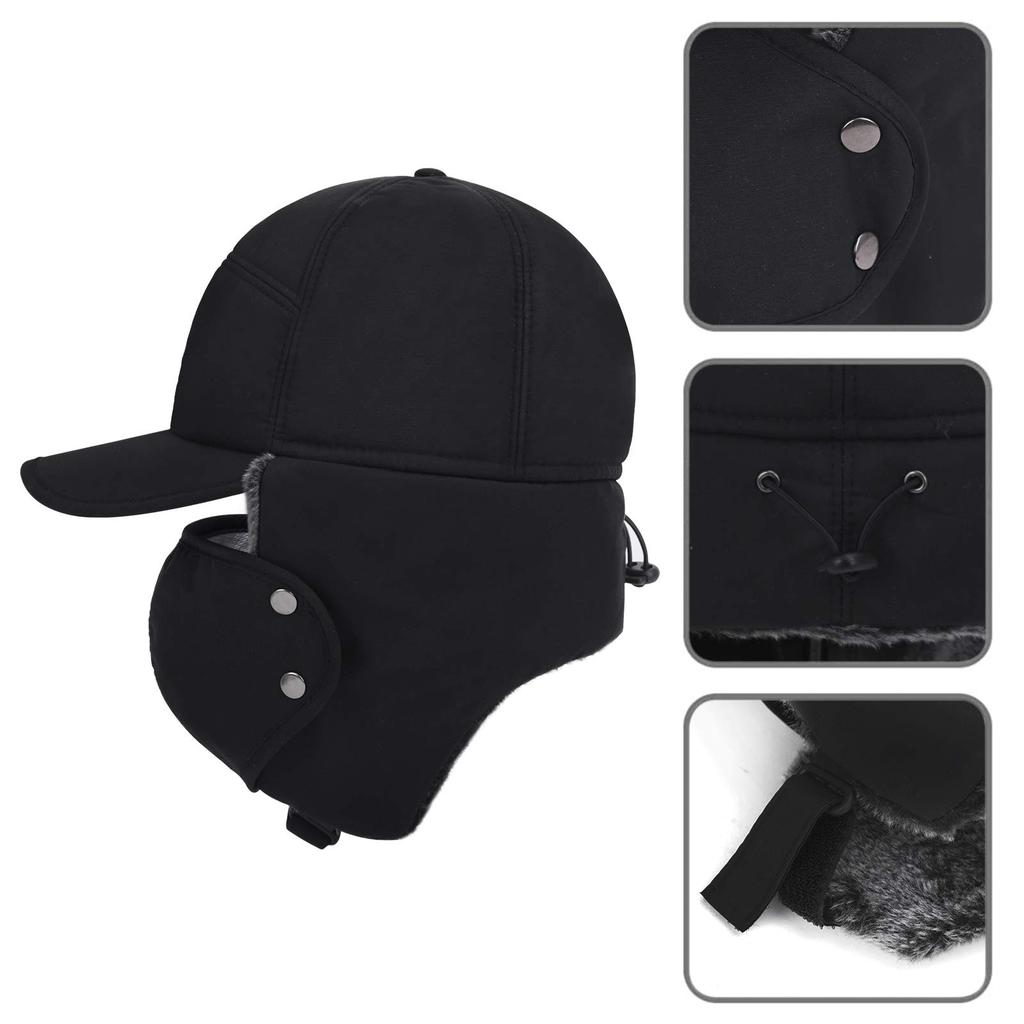Flight Winter Winter Hat with Ear Windproof and Ski Fluffy Russian Bomber Warm Pilot Cap for Motorcycle Mountain and Outdoor Work Men's Cap, Flaps,