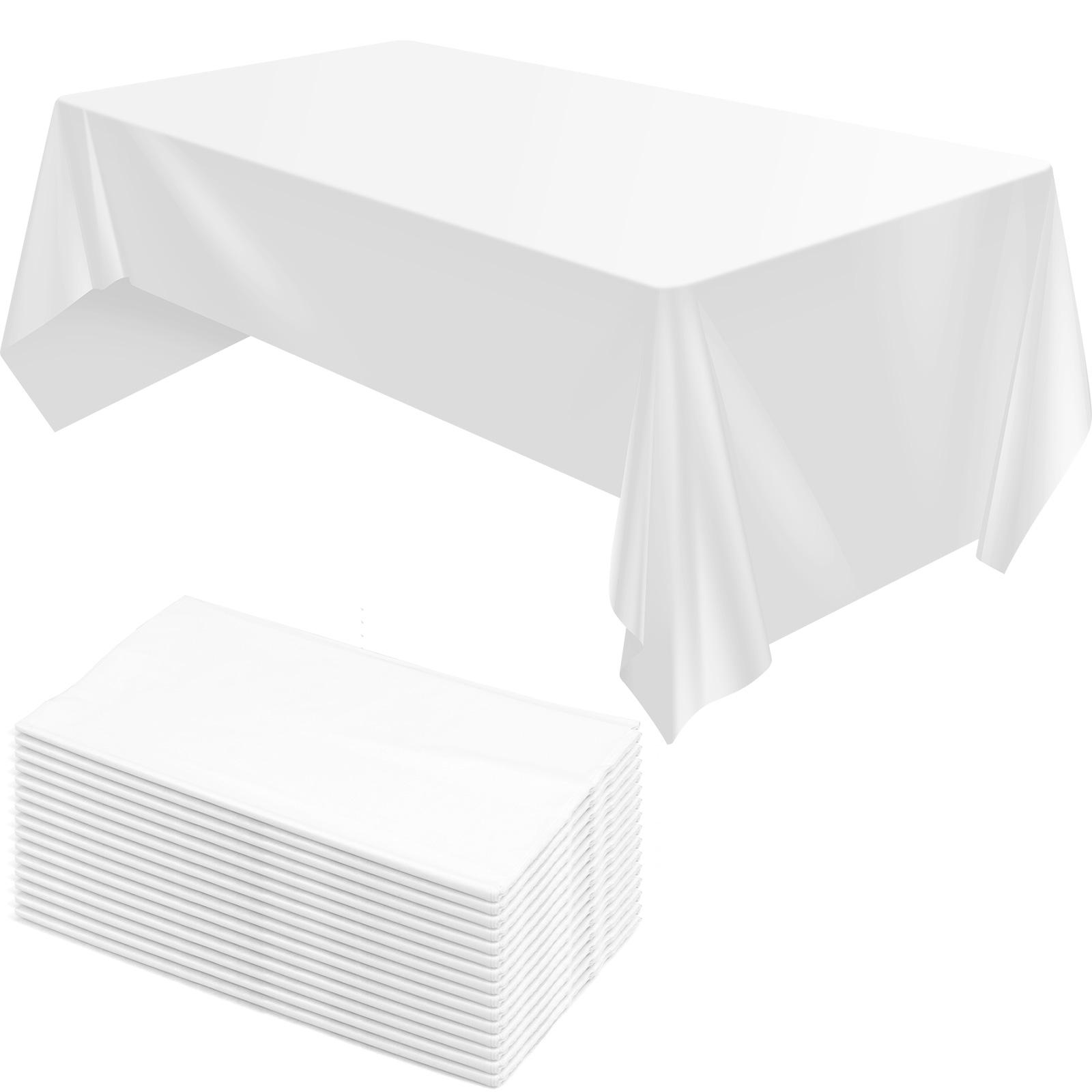 15Pcs Rectangle Table Cloth Plastic Disposable Solid Color Tablecloth 137x274cm Waterproof Table Cover for Party Picnic Dining белый