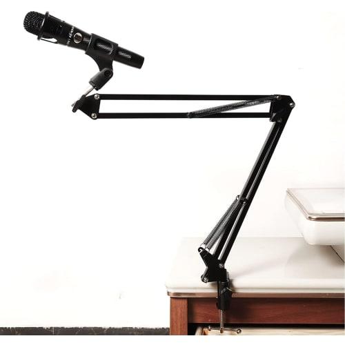 DIFEIUKI Desk-Mounted Microphone Stand with 360 Rotation, Adjustable Angle, Extendable, and Foldable for Condenser and Dynamic Microphones, Ideal for