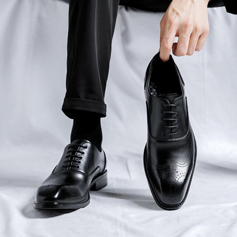 Men'S Classic Retro Oxfords Shoes Mens Business Dress Office Leather Brogue Shoes Men Fashion Wedding Party Lace-Up Flats New