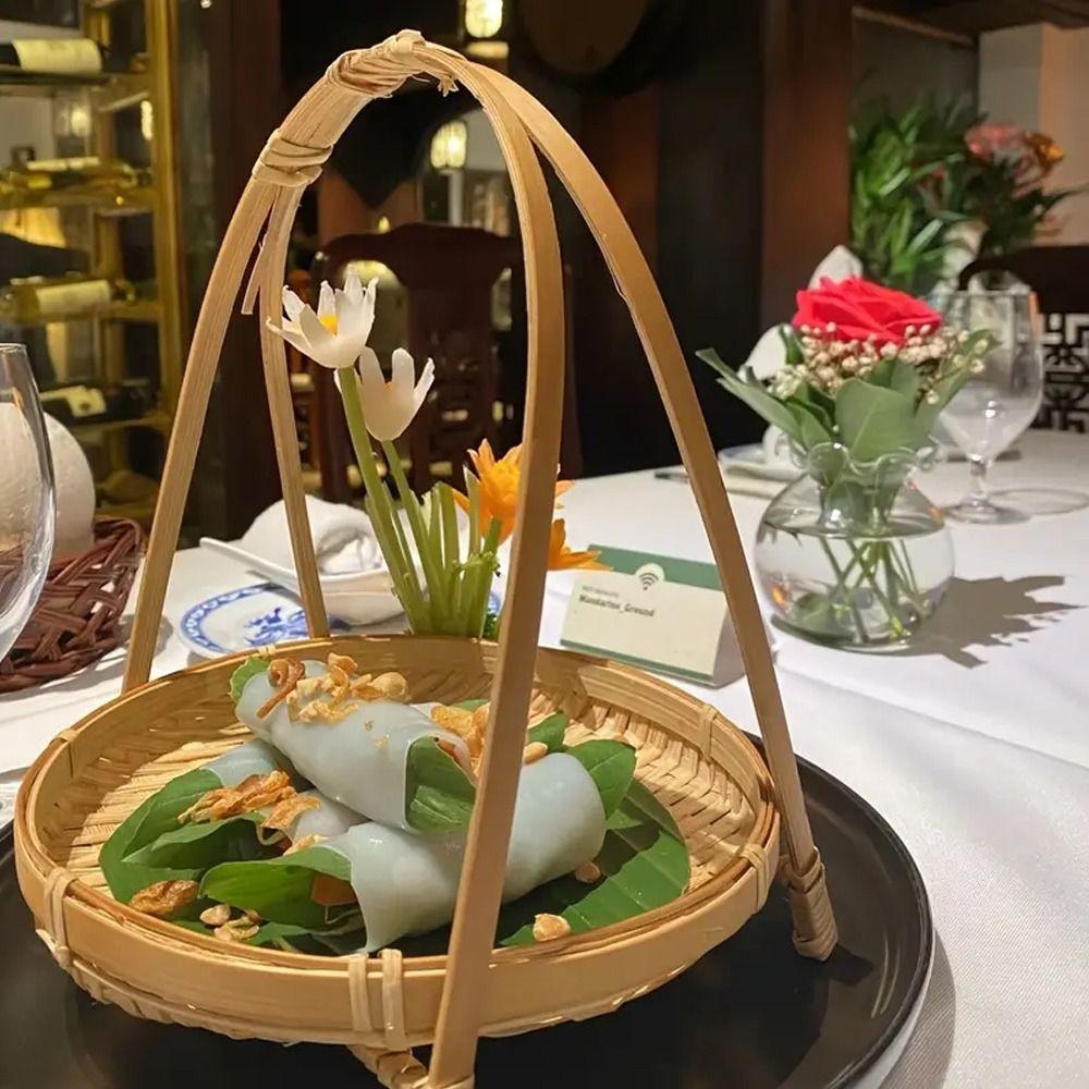 Round Snack Display Stand Weave Storage Baskets Baskets Tier Rack Bamboo Weaving Baskets  Pastries
