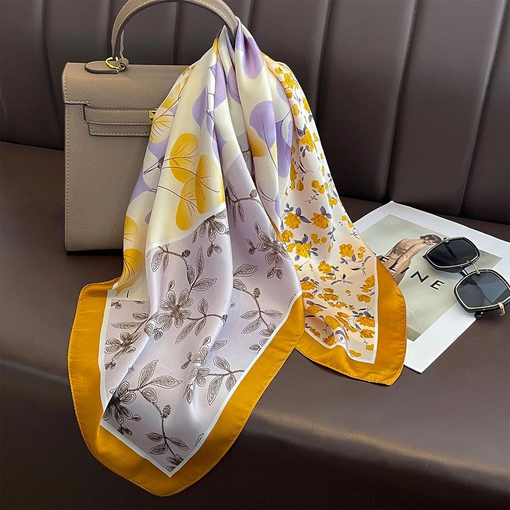 Elegant Silk Imitation Scarf Women 70cm Square Neck Kerchief Ribbon Ties Lady Hair Bands Foulard Bandana Shawls Wraps
