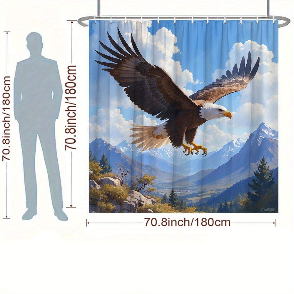 1Pc Shower Curtain - Soaring Eagle With Majestic Mountain Range, Perfect For Bathroom Decoration, Bringing The Thrilling