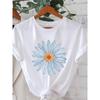 Daisy Flower Print T-shirt Casual Large White Daisy Graphic Short Sleeve Round Neck Tops Women Spring Summer Essential Tee