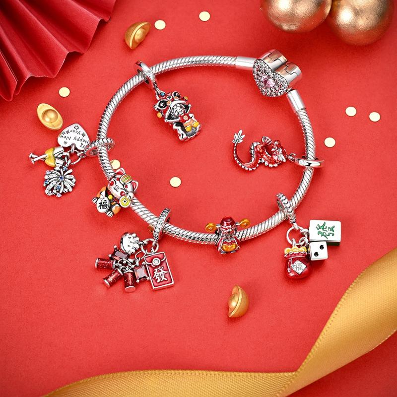 Original Copper Charms Bead China New Year Red Charms New Doll Pendant Open Clasp Fit Multi Style Original Bracelet