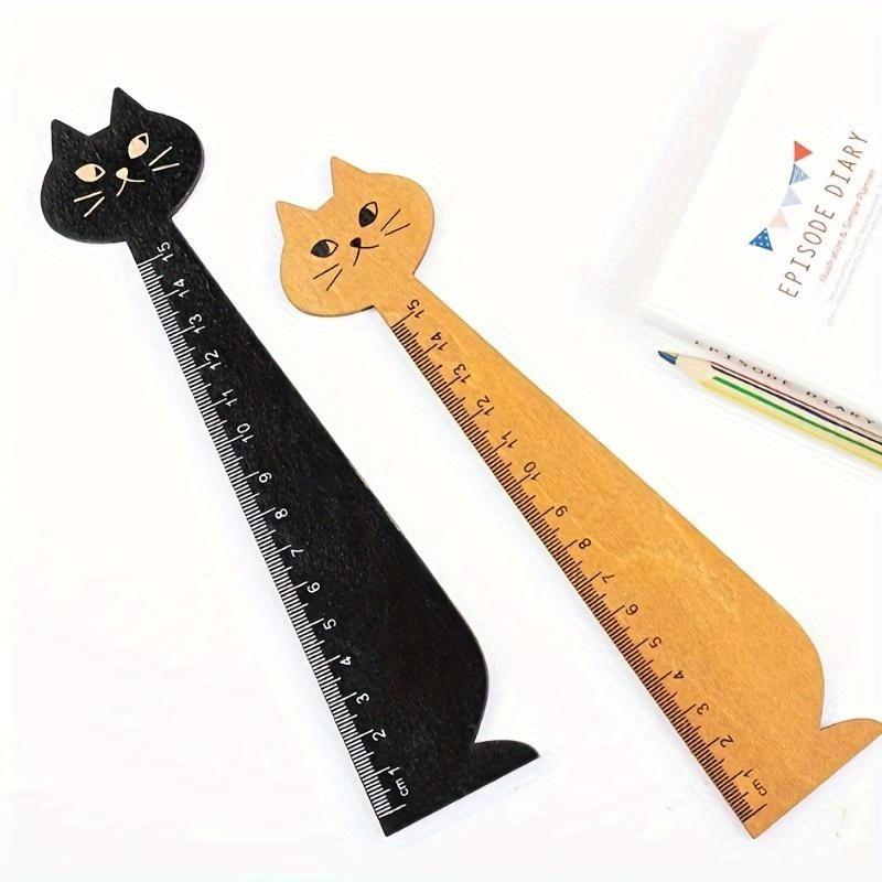 4Pcs 15cm Scale Ruler Creative Cartoon Ruler Cat Wooden Ruler Student Stationery Straight Ruler Office School Supplies