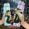 1PC Green Crocodile Reptile Pattern 750ml Color Plastic Sports Water Bottle Leakproof Flip Straw Lid Suitable for Sports Office Home Use