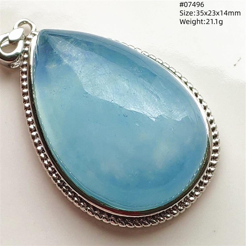 Natural Blue Aquamarine Oval Pendant Jewelry For Women Men Dark Aquamarine Necklace Fashion Brazil AAAAAA