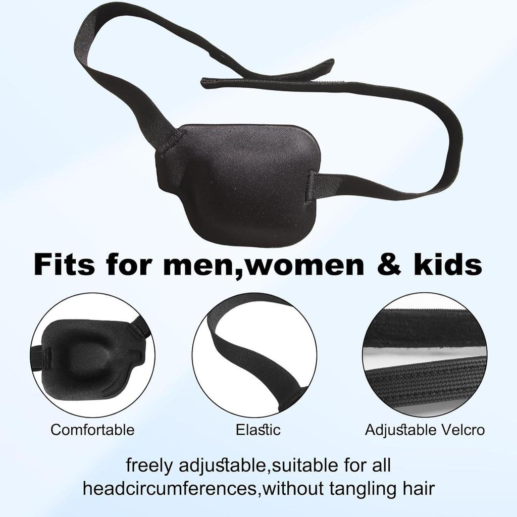 Adjustable 3D Black Eye Mask for Amblyopia - Single Eye Cover with Buckle for Left or Right Eye Protection