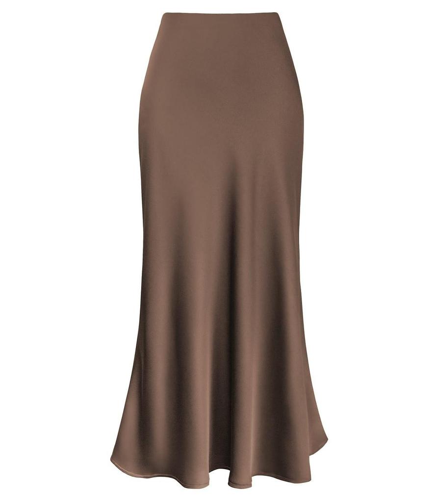 Elegant High Waist Fishtail Satin Midi Skirt for Women