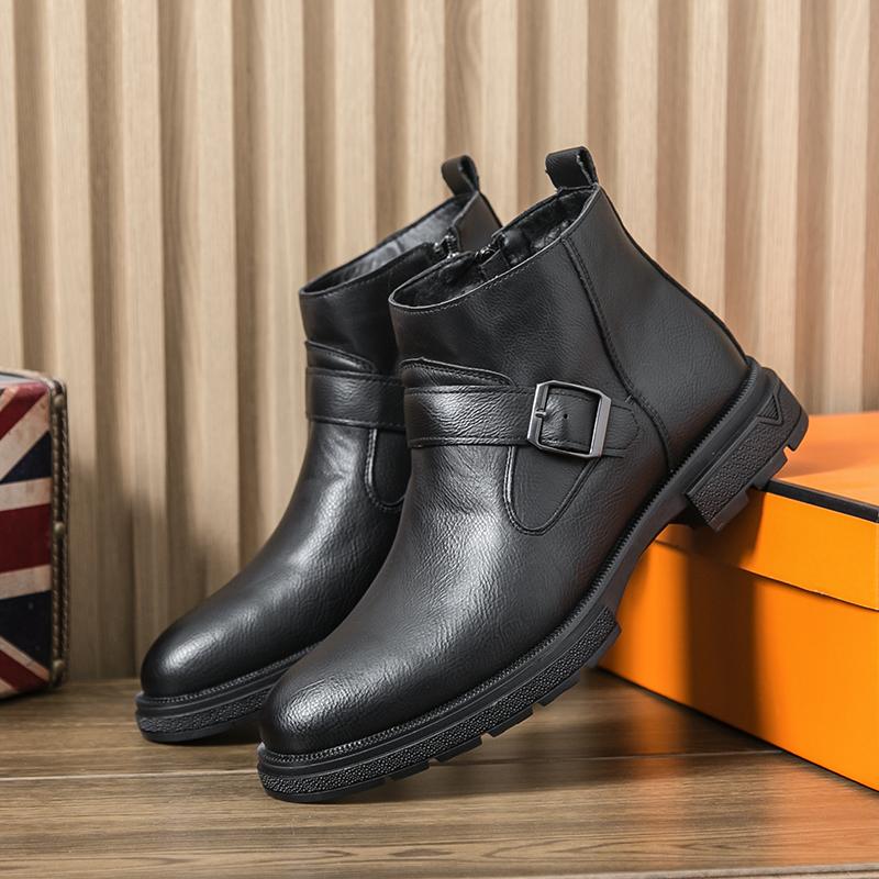 

Casual Men S Leather Shoes Autumn And Winter High Top Style Outdoor Fashion Party Daily Business And Office Boots Black New Hot 38
