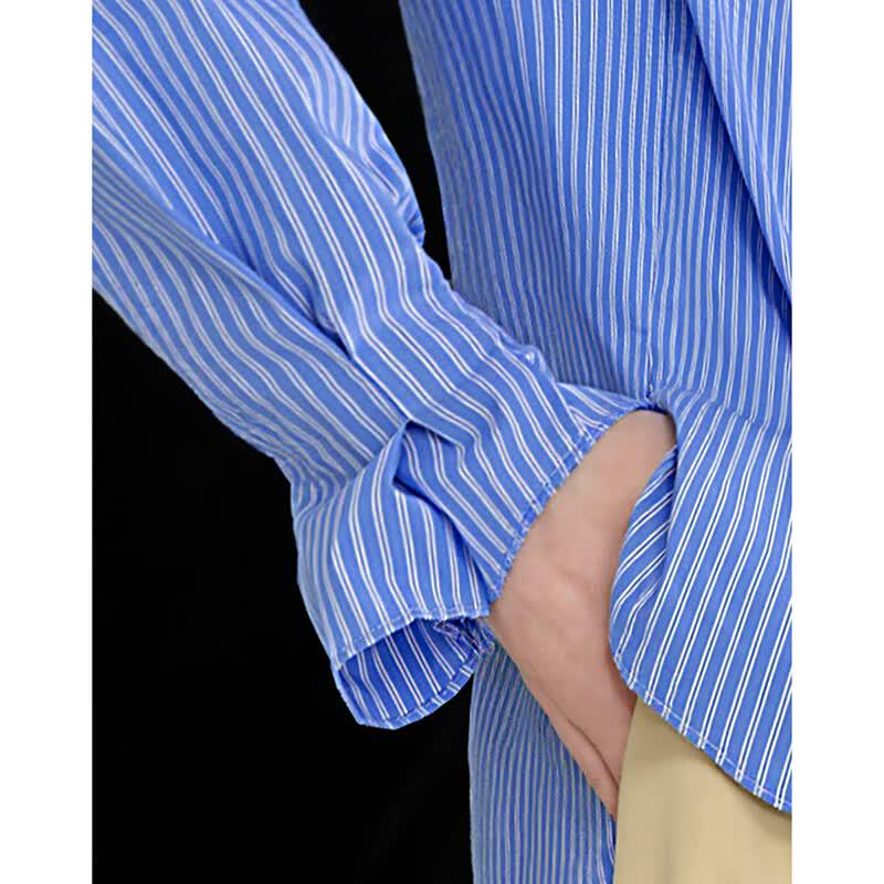 Women's French Pleated Stripe Cotton Blend Shirt