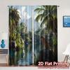 2pcs, 2D FLAT PRINTING Curtains (Without Rod) Savannah Oasis Popular Contemporary Curtains 100% Polyester Curtains Thermal