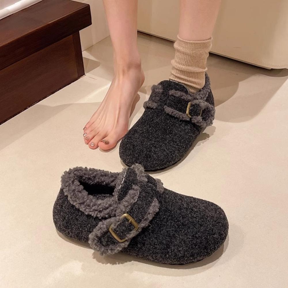 Fashion Women's Cotton Shoes 2024 Autumn Winter Vintage Plush Boken Shoes Anti Slip Warm Indoor Anti Slip Cotton Shoes Zapatos Mujer