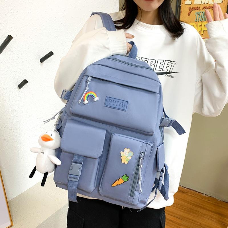 Academic Style Senior High School University Student Schoolbag Backpack Women's Four-Piece Canvas Backpack
