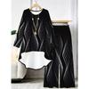 Geometric Pattern Print Two Piece Outfit Women Long Sleeve Irregular Hem Tunic Top Wide Leg Pants Casual Matching Set