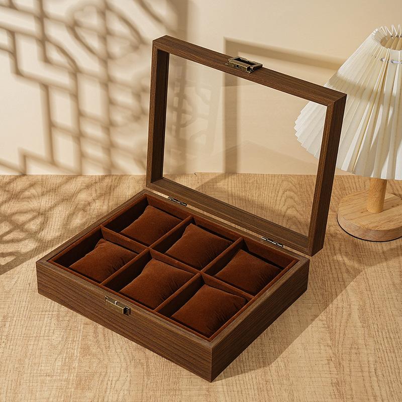 Retro Spot Wooden Watch Storage Display Box Black Walnut Collection Box Household 2-digit 4-digit Jewelry Storage Box