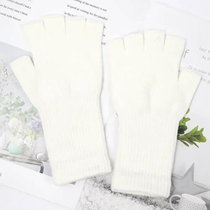 Unisex Knitted Half Finger Gloves Long Wrist Fingerless Gloves for Women Men Winter Black Warm  Workout Cycling Gloves