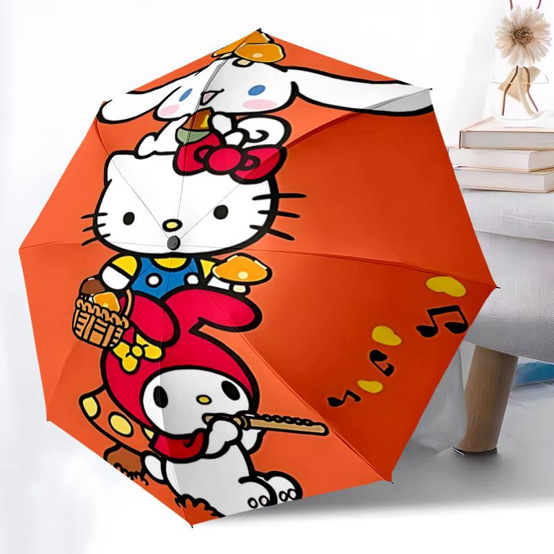 1pc Hello Kitty Mushroom Hat Auto Open Close Umbrella - Portable Folding Design with Iron Frame - Outdoor for Fans, Travelers, Everyday Use - Perfect