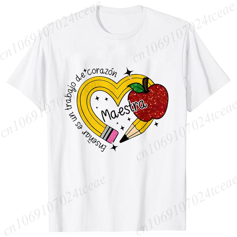 Casual Pencil MAESTRA Print Teachers Girl T-shirts Casual Short Sleeve Womens T-shirt Round Neck Fashion Teacher Tee Clothing