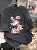 Women's Retro Trendy Loose Distressed Washed Straight Shoulder T-shirt, Short Sleeve Summer Top