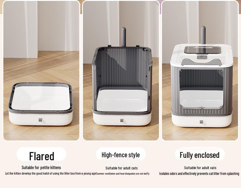 Extra velký skládací uzavřený kočičí záchod s deodorizérem a zásuvkou proti rozstřiku