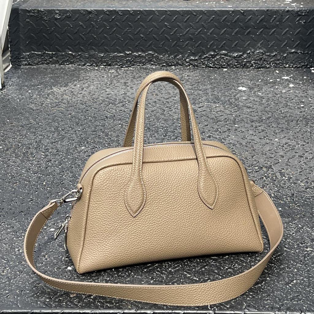 Neue Damen Bowlingtasche aus erstklassigem Rindsleder, Boston Leder, Hand-, Schulter- und Umhängetasche, Damen Pendler, lässig, schlicht, trendig
