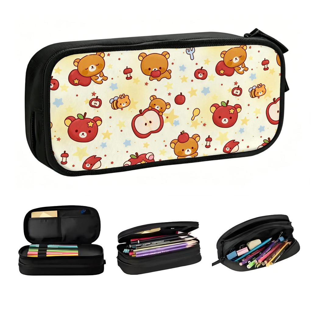 Kawaii Rilakkuma Bear In a Bee Costume Apple Pencil Case for Boys Girls Big Capacity Stars Polka Dots Pencil Box School Supplies