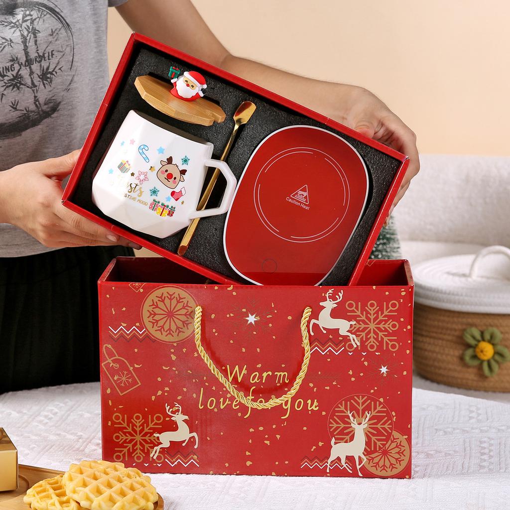 Kreativní vánoční dárková sada Společenský dárek Hrnky na vodu Dárkové keramické kreslené hrnky na kávu se Santa Clausem