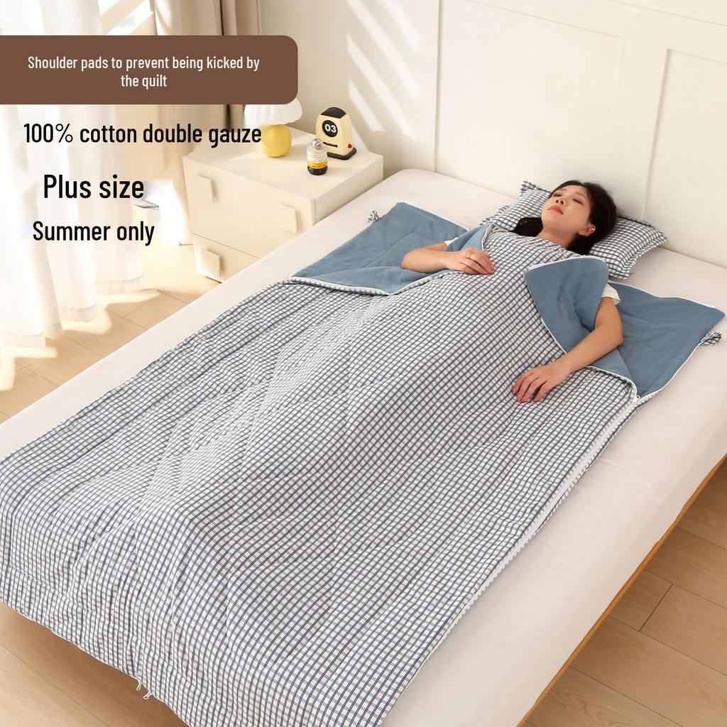 Summer Cotton Double Layer Gauze Shoulder Protector Sleeping Bag, Plus Size for Adults, Lightweight for Indoor/Outdoor Use