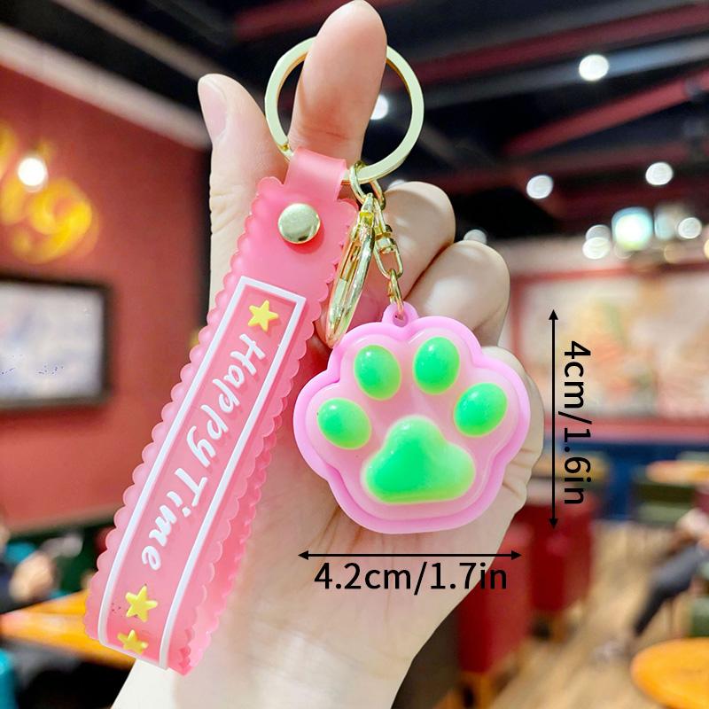 Cat Paw Glowing Keyboard Keychain Soft Dumpling Clicker Keyring Stress Relief Squeeze Pendant Fidgets Toys Glowing In The Dark