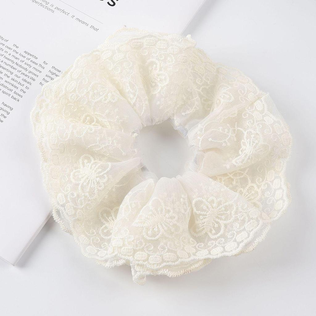 Korean Style White Lace Scrunchie for Women - Elastic French Retro Hair Tie