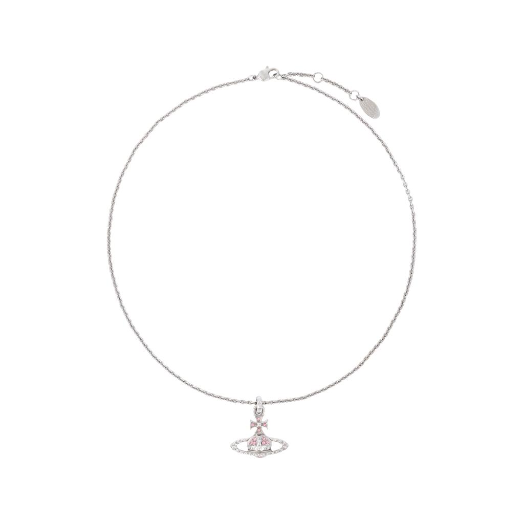 VIVIENNE WESTWOOD Mayfair Saturn Studded Brass Necklace Women Necklace Silver Pink-Diamond 630203EG-02W190
