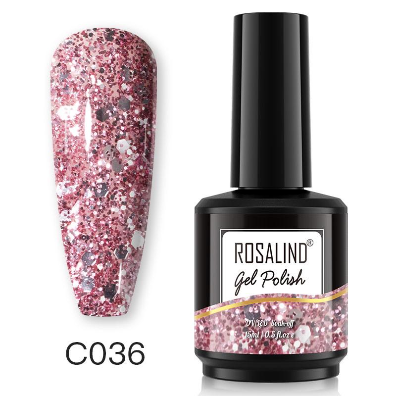 ROSALIND Vernis à ongles en gel de couleur pure RO-15 ml, flacon blanc, à tremper, brillant, pour nail art, lampe LED/UV, vernis semi-permanent