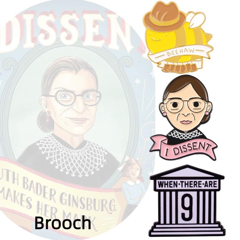 European And American Cartoon Kingsberg Dissent Judge Ruth Bader Ginsburg Brooch Pin