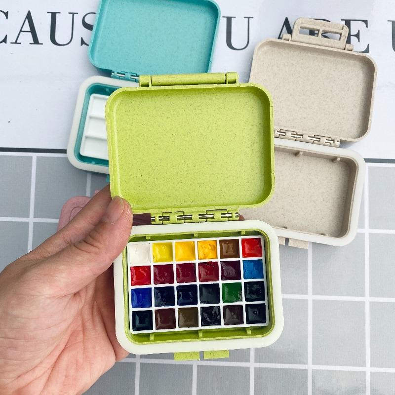 24-Fächer 0,5 ml Dichtungsring Feuchtigkeitsspendend Bonbonfarbe Festes Aquarell Verpackungsbox Tragbar Outdoor Skizzieren Malen Künstlerbedarf