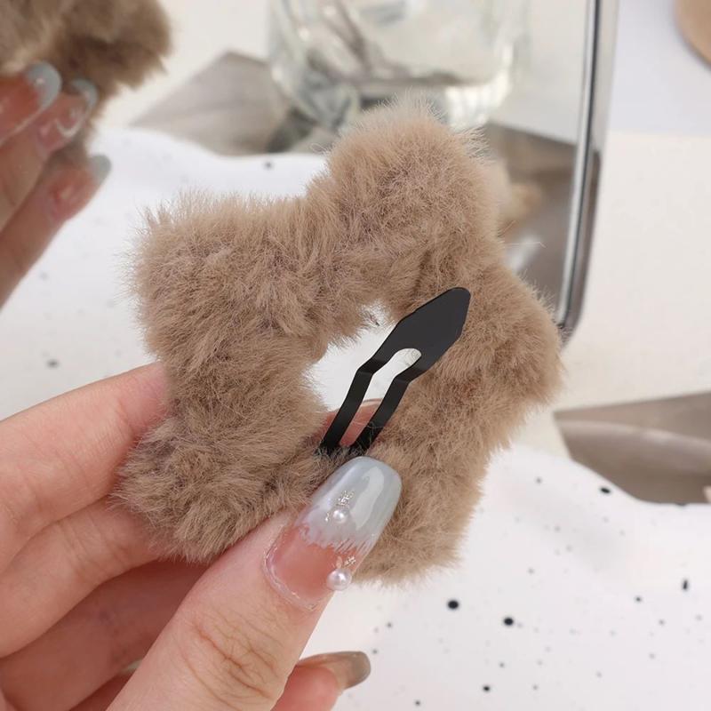 Lot de 5 épingles à cheveux en forme d'étoile pour femme, accessoires de coiffure, mignons et flous, pour l'automne et l'hiver