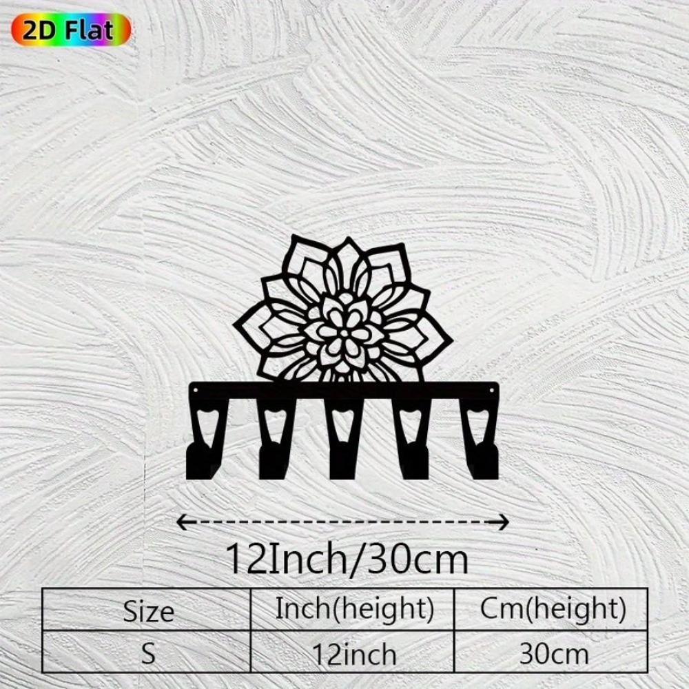 Bohemian Mandala Key Holder Wall Decor Black Metal Wall Mounted Key Rack with 5 Hooks TY9558
