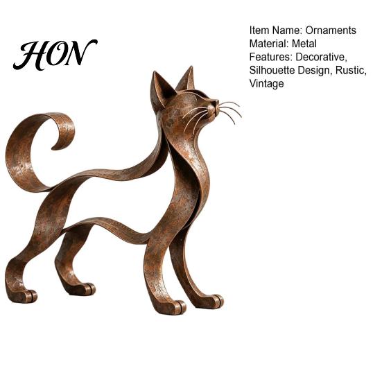 Handmade Metal Art Hollow Cat Figurine, Retro Silhouette Sculpture, Rustic Artistic Craft Gifts Statue for Home Decor Living Room Desktop Bookshelf