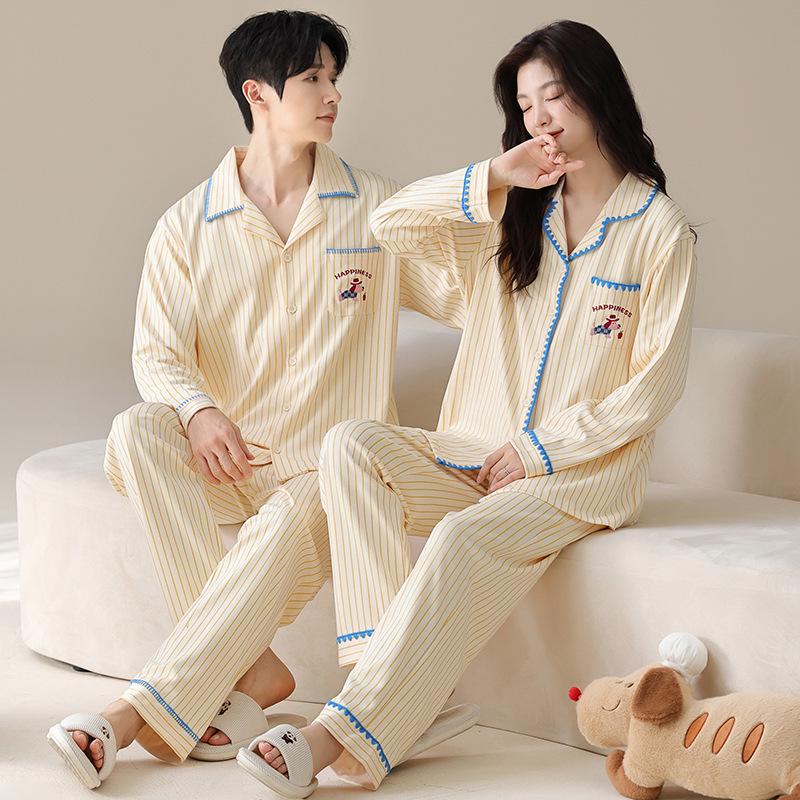 Autumn/Winter 2025 Cute Cartoon Couple Pajamas Set with Long Sleeves