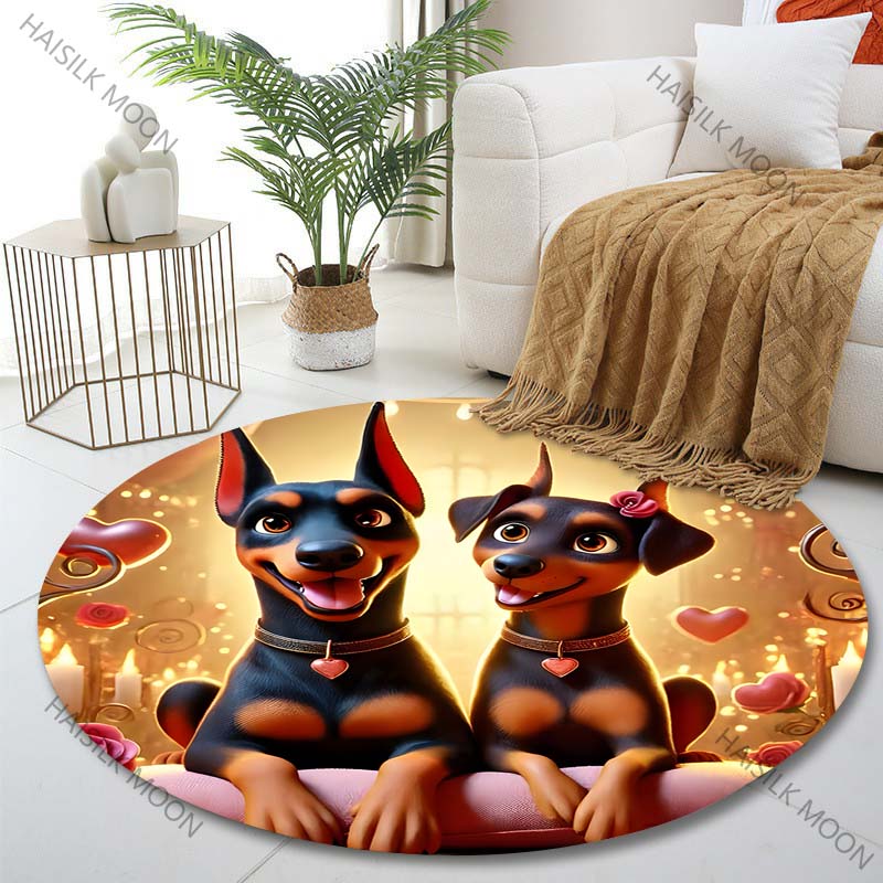 

Multiple sizes Two dogs heart background romantic setting Print Round Carpet Living Room Bedroom Table Chair Sofa Decor Carpet Diameter -60cm