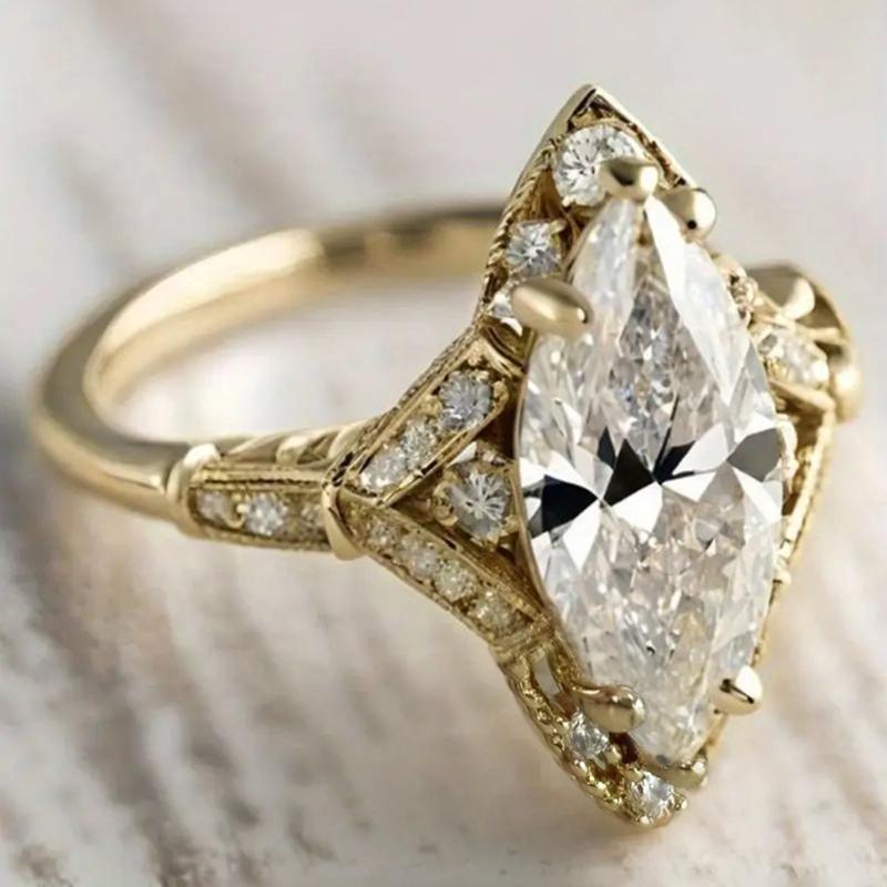 

Huitan Gold Color Marquise Cubic Zirconia Wedding Rings for Women Luxury Engagement Party Female Rings Gorgeous Lady s Zircon 10