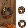Holiday Wall Hanging Ornaments Halloween Wooden Hollow Round Sign, Pumpkin Spider Web Haunted Natural Wood Craft Supplies House Ornament with