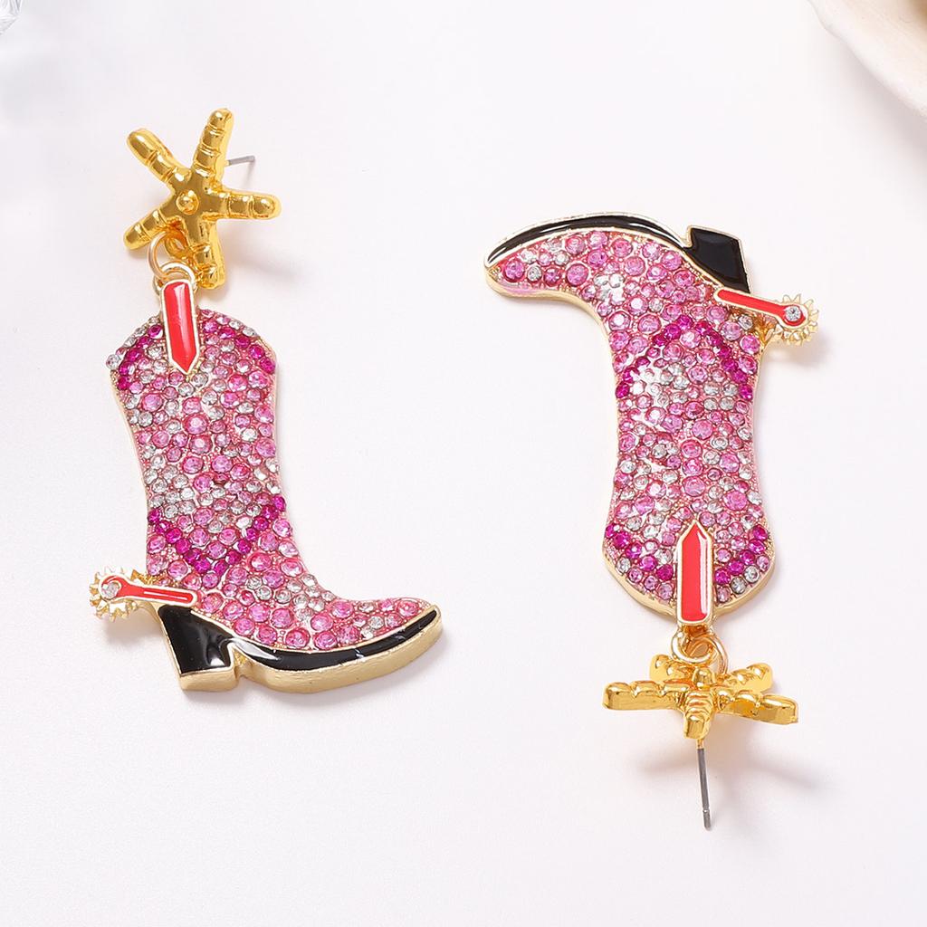 Sweet cool western wind gradual change pink diamond cowboy boots starfish embellishment earrings Spice girls out of the street fashion women's earring
