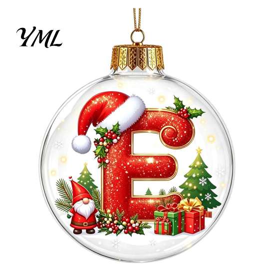 Festive Party Decor Accessories 26?Letter Acrylic Christmas Ball Ornament, 3D Crystal Style Alphabet Winter Holiday Supplies Hanging Pendant,
