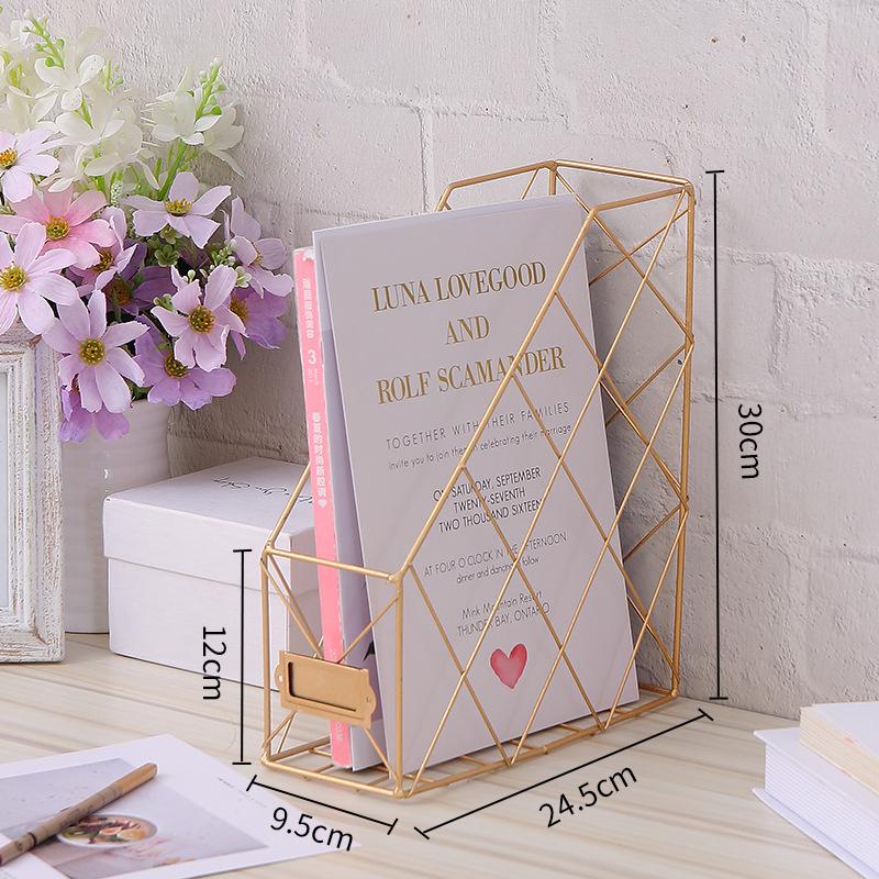 Bookshelf Rack Desktop Metal Book Block Office Newspapers Magazines Storage Scandinavian Decor  Holder Stand Golden Shelf