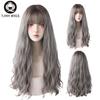 Professional  WIGS Cold Brown Synthetic Wigs Long Deep Wavy Hair With Bangs For Women Daily Wear Heat-Resistant Natural Trendy Wig