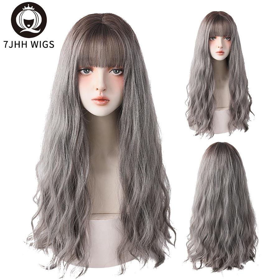 Professional  WIGS Cold Brown Synthetic Wigs Long Deep Wavy Hair With Bangs For Women Daily Wear Heat-Resistant Natural Trendy Wig