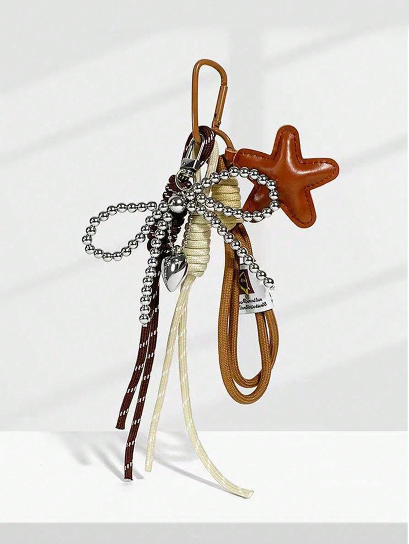 Breloque Sac Étoile, Pendentif Téléphone Corde Fait Main, Porte-clés Pompon Boucle Unique Ins, Porte-clés Étoile Papillon, Pendentif Porte-clés Multifonctionnel Brown Star multicolore